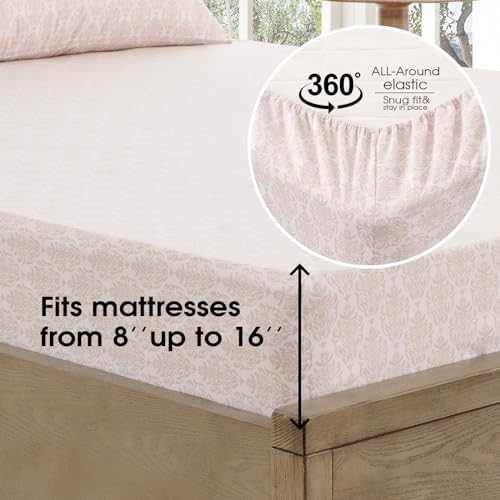 Image of FreshCulture Printed Bed Sheets - Ultra Soft King Size Sheets Set - Brushed Microfiber Damask Sheets - Deep Pockets up to 16 inch - Easy Care - Hotel Luxury 4 Piece Pattern Printed Sheets King, Adana