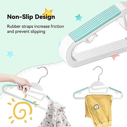 12" Kids Hangers Plastic S-Slide Ultra-Thin Non-Slip Baby Toddler Nursery Clothes Hangers,360° Swivel Hook，Space Saving Children Kid Infant Heavy Duty Hangers (30 Pack, White) #TOP3