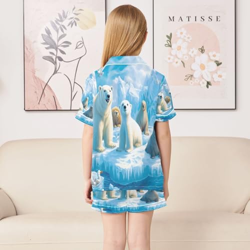 ALAZA Polar Bear Sea Lion Bird Satin Pajamas Set Short Sleeve Button Down Sleepwear Summer Pjs 2 Piece4