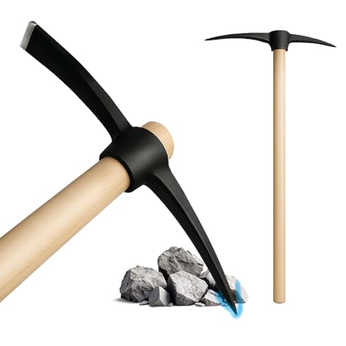 Crisalide® Piccone in Acciaio Temprato 47 cm con Manico in Legno di Faggio 97 cm – Attrezzo da Scavo Robusto per Terreni Rocciosi, Superfici Dure e Lavori Agricoli Intensivi
