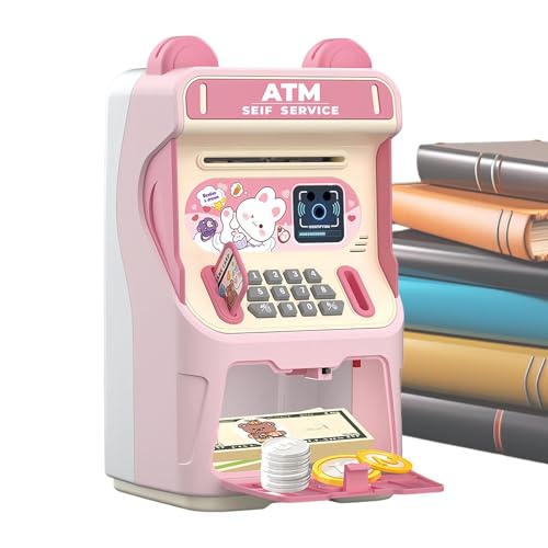 Caja fuerte Para Niños Cajero automático - 25.5x13.5x13 Cm Tamaño Del Producto, Almacenamiento Protegido Con Contraseña, Rotolado Automático Del Dinero | Material ABS Azul Rosa 542 G Peso Efectos De
