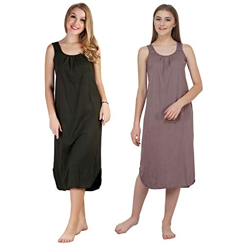Image of BLAZON Women's Cotton Hosiery Solid Maxi Nighty Slip (Pack of 2) Available Sizes: S, M, L, XL, 2XL, 3XL, 4XL, 5XL