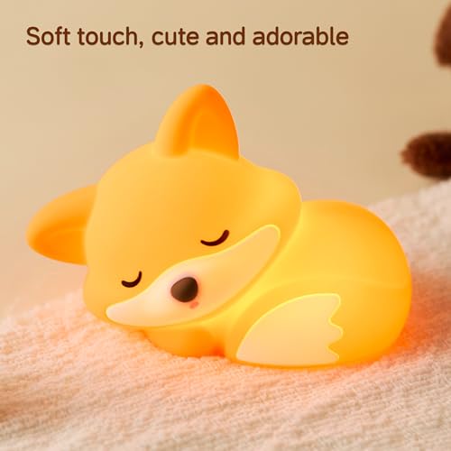 Image of Led Cute Fox Night Light, 2 Levels Dimmable Timer Nursery Nightlight for Kids, Rechargeable Touch Bedside Lamp, Used for Camping Party Room Decor(Fox)