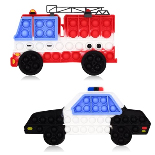 2 PCS Fidget Sensory , Fire Engines and Police Cars Prop, Stress and Anxiety Relief Sensory Objects, Silicone Squeeze Set for Adults School Party Favors