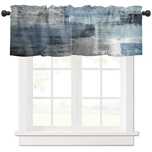 Gucoon Modern Rectangle Navy Blue Window Valances,Abstract Art Curtains Valances For Cafe Kitchen Bathroom Bedroom Living Room Window Blackout (Navy Blue, 54"X18") #TOP30