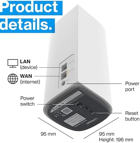 System WiFi 6E Mesh Linksys Velop Pro MX6201-KE - Router poznawczy Mesh 6 GHz i 5,4 Gb/s - Zasięg wielozadaniowy do 275 m² i 200 urządzeń - zestaw 1 szt