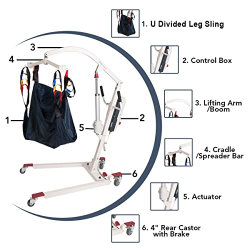 Hi-Fortune Patient Lift Electric Unfoldable Hydraulic Body Transfer for Home Use Seniors Easy-Assembly, Battery-Powered, 400lb Weight Capacity with Medium U-Sling, White, 1 Count (Pack of 1)