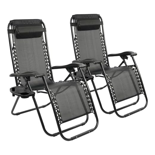 Elevon Zero Gravity Chair Set of 2 with Cup Holder & Removable Pillows, Adjustable Reclining Outdoor Patio Folding Chairs Portable Lounge Chair Furniture for Poolside, Lawn, Beach, Camping, Black