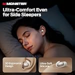 Monster Sommeil Ear100 Des boudins d'oreilles, Mini Casque avec son stéréo, design pour sleeper latéral, 32H Temps de jeu, Bluetooth 6.0, ENC Annule le bruit, IPX6 Ecouteurs de sommeil imperméables, blanc