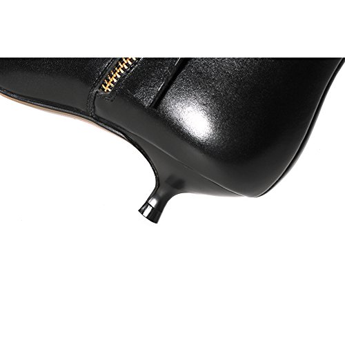 Coleter Women's Black Leather Kitten Heels Ankle Boots Pointed Toe Zipper Autumn Usual Wear Booties Black 9 Us #TOP4