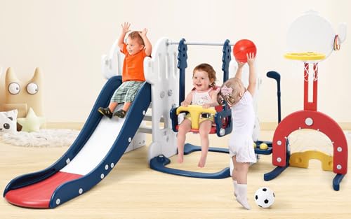 7-in-1 Toddler Slide Indoor & Outdoor Playground Playset for Kids-Includes