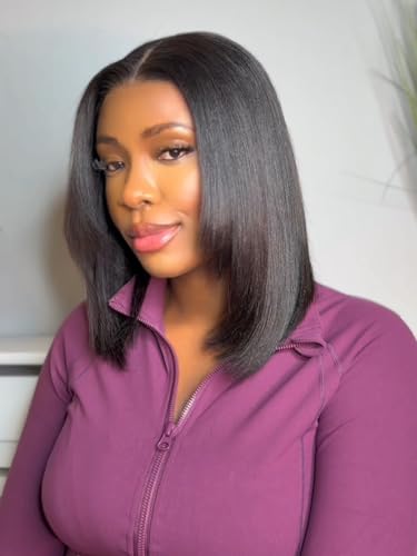 Ashart 10 Inch Layered Cut Yaki Straight Bob 9x6 T Part Lace Human Hair Wig