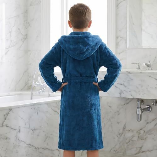 WYTbaby Bademantel Kinder Jungen Flanell Unisex Kinderbademantel Mit Kapuze für Jungen und Mädchen 7-9 Jahre