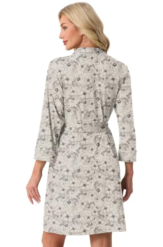 Image of PrinStory Womens Robe Knee Length Soft Knit Bathrobe S-2XL | V-Neck 3 /4 Sleeve Robes with Pockets, Lightweight, Breathable Bath Robe for Shower, Spa, Travel, Home, Party, Nursing