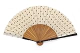 Maße: 20 cm. Japanischer Bambus- und Baumwollfächer. Beige und Khaki Farbe.