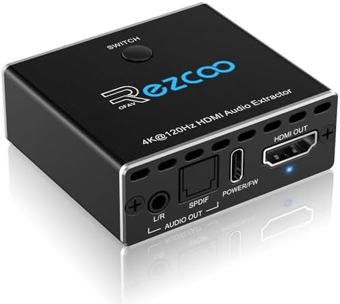 4K@120Hz HDMI 2.1 eARC Audio Extractor Atmos ARC CEC VRR ALLM EDID HDCP2.3 Fit Various Video- SPDIF 5.1CH Optical Toslink,Stereo Audio Breakout, HDMI Repeater Digital for PS 5, Xbox X NVIDIA AMD