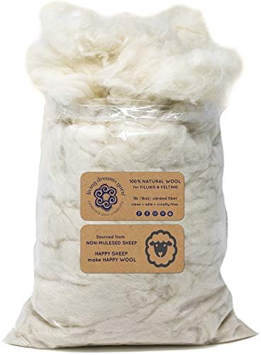 1 LB SUPER CLEAN WOOL FILLER for Stuffing, Needle Felting, Blending and Dryer Balls. Natural White