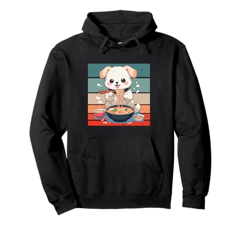 Cucciolo cartoon ramen noodles bacchette verdure uovo sodo Felpa con Cappuccio