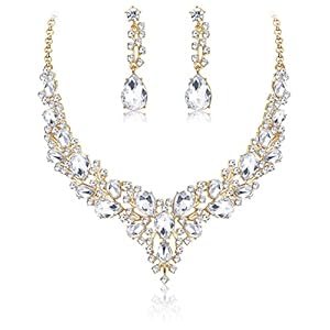 JeweBella Bruids sieraden sets voor dames zilver/goud/roségoud/zwarte zirkonia ketting oorbellen set bruiloft sieraden sets voor bruiden, Koper, Zirkonia