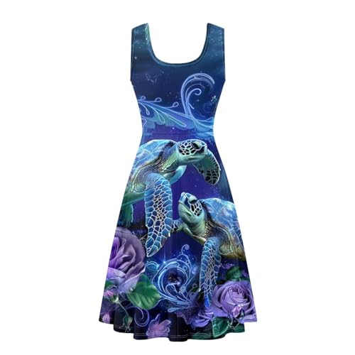 Image of TOADDITDO Women's Sleeveless O Neck Beach A-Line Party Coctail Tank Dresses Flared Sundress