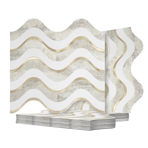 Vamos Tile 10-Sheet Peel and Stick Backsplash Seamless Tile,Stick on Backsplash for Kitchen and Bathroom, Beige & Grey Slate+Pure White PVC Mixed Metal Light Gold Self Adhesive Wall Tiles