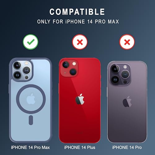 Image of CEDO Cover for iPhone 14 Pro Max | Compatible with MagSafe Wireless Charging | Designed with Magnetic Lock Shockproof Phone Bumper Transparent Back Case Cover (Navy Blue)