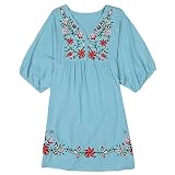 Asher Mexican Embroidered Peasant Dressy Tops Blouses (One Size, Light Blue)