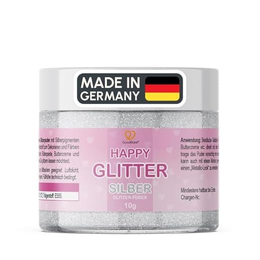 GoodBake Happy Glitter Silber – essbarer Lebensmittel-Glitzer – Glitzerpuder für Torten, Kuchen, Kekse und Getränke – ideal als Torten-Deko für Geburtstagspartys!