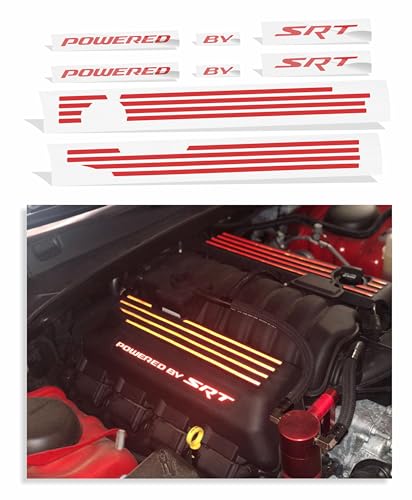 Powered by SRT Engine Cover Overlay Decals for Challenger and Charger R/T Scat Pack- (Color: Reflective Red)