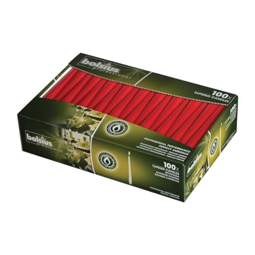 Bolsius Tapered Dinner Candles (Pack of 100) 254 mm/10 inch, Red, Unscented Wax, Professional Performance, Hotel Restaurant Café and Home Use, P961