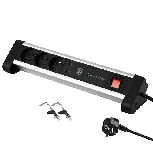 Electraline 35442 35442-Blocco Multipresa Prese Con 2 Porte 60 W (1 Tipo Caricare Computer + 1 3.0A (Quickcharge), Con Staffe Per Il Fissaggio Alla Sc