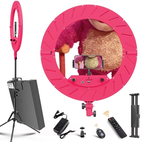 Image of Ring Light 18 INCH Kit,55W6700k Dimmable LED Light, Tripod Stand, Remote Controller,Box for Camera,Smartphone,YouTube,TikTok,Self-Portrait Shooting,CRI95 (Rec(Red Like Kumame B-e-a-r))