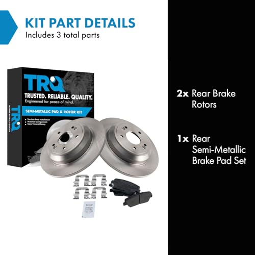 Image of TRQ Rear Brake Pad and Rotor Set Semi Metallic Rotors Compatible with 2009 Hyundai Genesis
