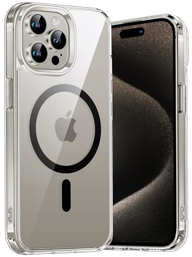Aunote Cover per iPhone 15 Pro 6,1 Pollici Compatibile con MagSafe Ricarica Wireless, Antigraffio Trasparente, Telefono Custodia Antiurto Trasparente (Nero)