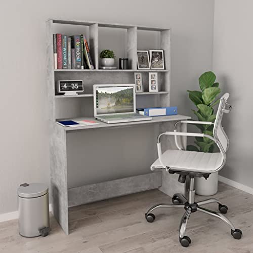 ANYCHOLE Desk with Shelves, Gray 43.3"x17.7"x61.8" Engineered Wood, for maximizing