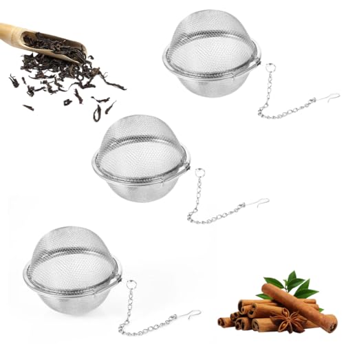 3 Piezas Bolas Infusor Bolas de Infusor de Colador de Té, Coladores de Té de Acero Inoxidable, Ø 4,5 cm, con Gancho de Cadena Extendido y Malla Extrafina, Colador de Té para Té Suelto