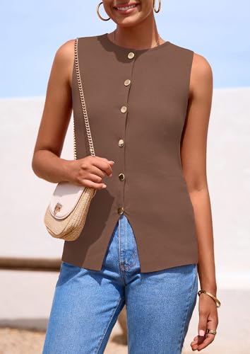 Image of PRETTYGARDEN Women's Sweater Vest Button Down Summer Tank Tops 2026 Sleeveless Knit Vests Fashion Business Casual Outfits