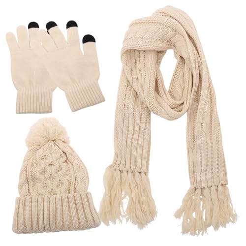 1set Knitted Beanie Hat Scarf and Touchscreen Gloves Outdoor Activities Warm Thick Knit Accessories for Men Women and Boys and Girls