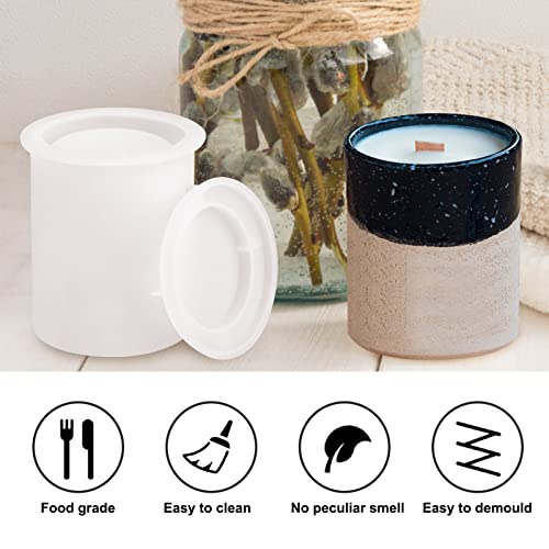 Diy Candle Jar Molds, Silicone Concrete Molds For Candle Holder With Lids, Silicone Mold Epoxy Resin Mold, Cylinder Candle Pot Molds For Candle Making,Container Flower Pot, Home Decor Craft Gift #TOP3