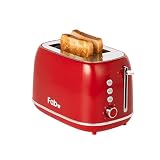 Fab by Kitchen in the box Toaster 2 Scheiben, Retro Toaster aus Edelstahl mit breiten Schlitzen und 7 Bräunungsstufen, Aufwärm- & Auftaufunktion,herausnehmbare Krümelschublade