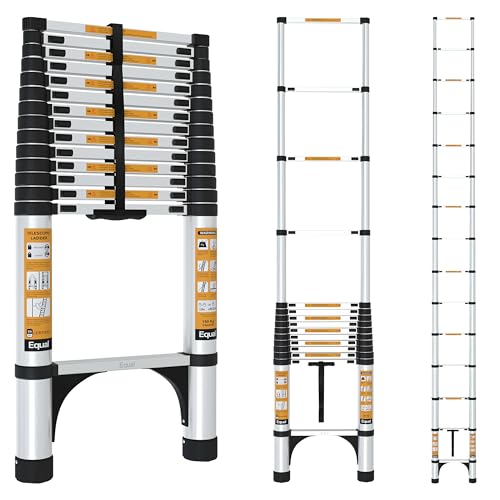 Equal 20.5 FT Portable & Compact Foldable Aluminium Telescopic Ladder | 2 Triangle Stabilizers | EN131 Certified | 2-Year Warranty | Heavy-Duty Ladder