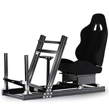 Hottoby Aluminum Profile Truck Racing Simulaor Cockpit Simulator with BlackSeat Fit for Logitech,for Thrustmaster,for Fanatec,for Moza Professional Expandability,No Handbrake,Pedals,Steering Wheel