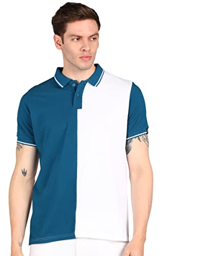 Image of Urbano Fashion Men's Colour-Block Slim Fit Half Sleeve Cotton Polo T-Shirt