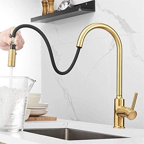 Robinet de cuisine noir et or brossé pour îlot central moderne