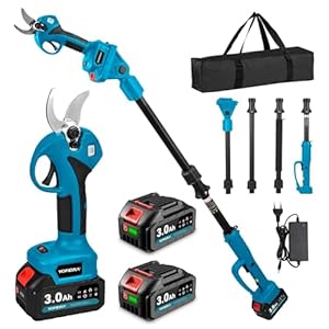 Yofidra 2-in-1 Akku Hochentaster, 30mm Elektrische Astschere Teleskopstiel mit 2 x 3000mAh Akku, 300W Bürstenloser Motor, LCD-Display, Max. Reichweite bis 4,2m, Gartenschere für Äste, Obstbaum