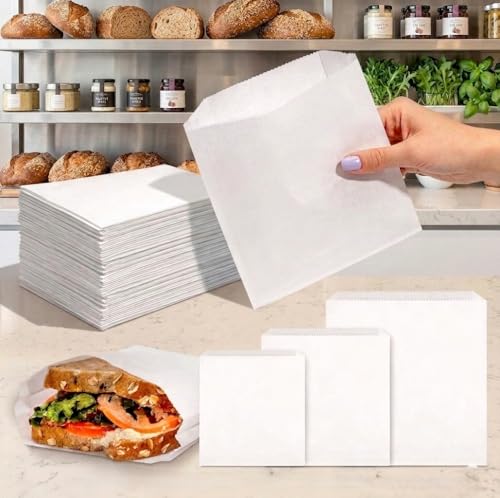 HOT BARGAINS Pack of 200 Greaseproof Paper Food Bags 10 x 10 Size White Colour 100% Grease Resistant for Sandwich & Takeaway Bags Perfect for Bakery Goods Fried Foods (200 White 10 x 10)