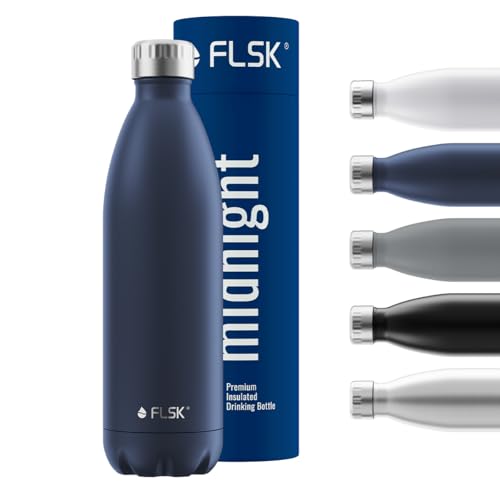 FLSK Trinkflasche – Premium Edelstahl Thermosflasche – 100 % auslaufsicher & kohlensäuregeeignet – hält 24 h kalt & 18 h heiß – BPA-frei (midnight, 1000 ml)