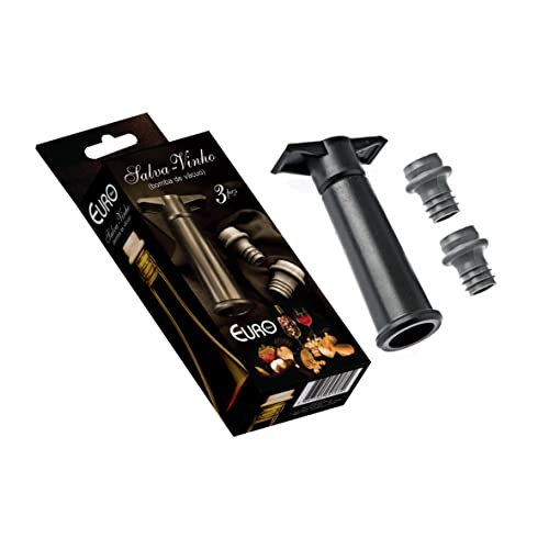 Conjunto Salva-Vinho Bomba de Vácuo com 3 Peças Euro Preto