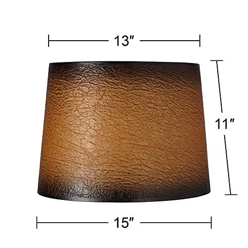 Distressed Faux Paper Medium Lamp Shade 13" Top X 15" Bottom X 11" Slant (Spider) Replacement With Harp - Springcrest #TOP3