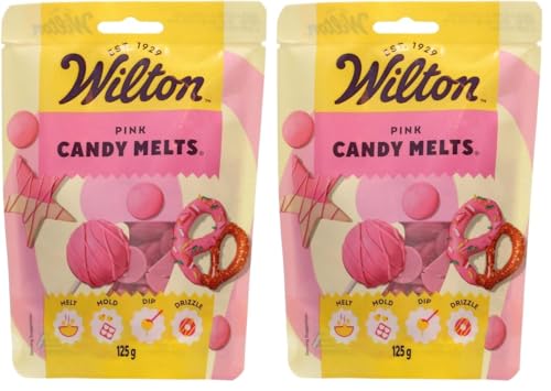 Wilton Candy Melts Rosa Caramelos para Derretir con Sabor Dulce y Cremoso para Moldear, Sumergir y Decorar, Optimas para Cake Pops, Dulces, Tartas y Postres Revestidos, 125 g (Paquete de 2)